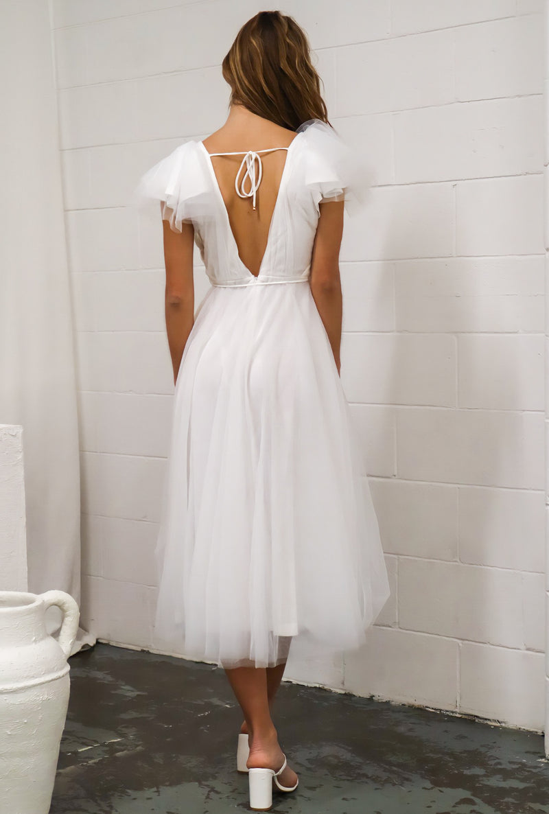 Athena Tulle Midi Dress - White
