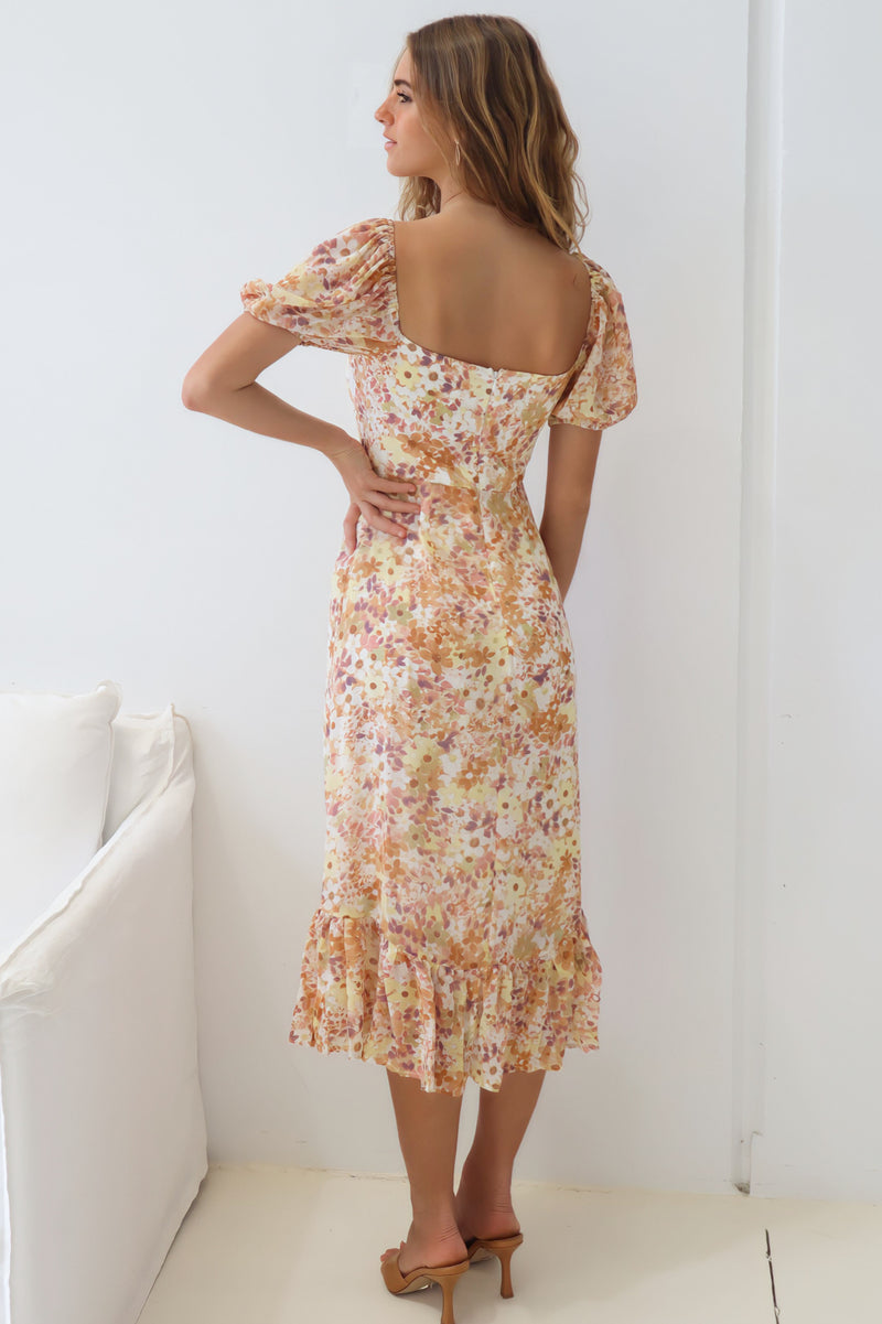 Aviva Midi Dress - Brown Floral
