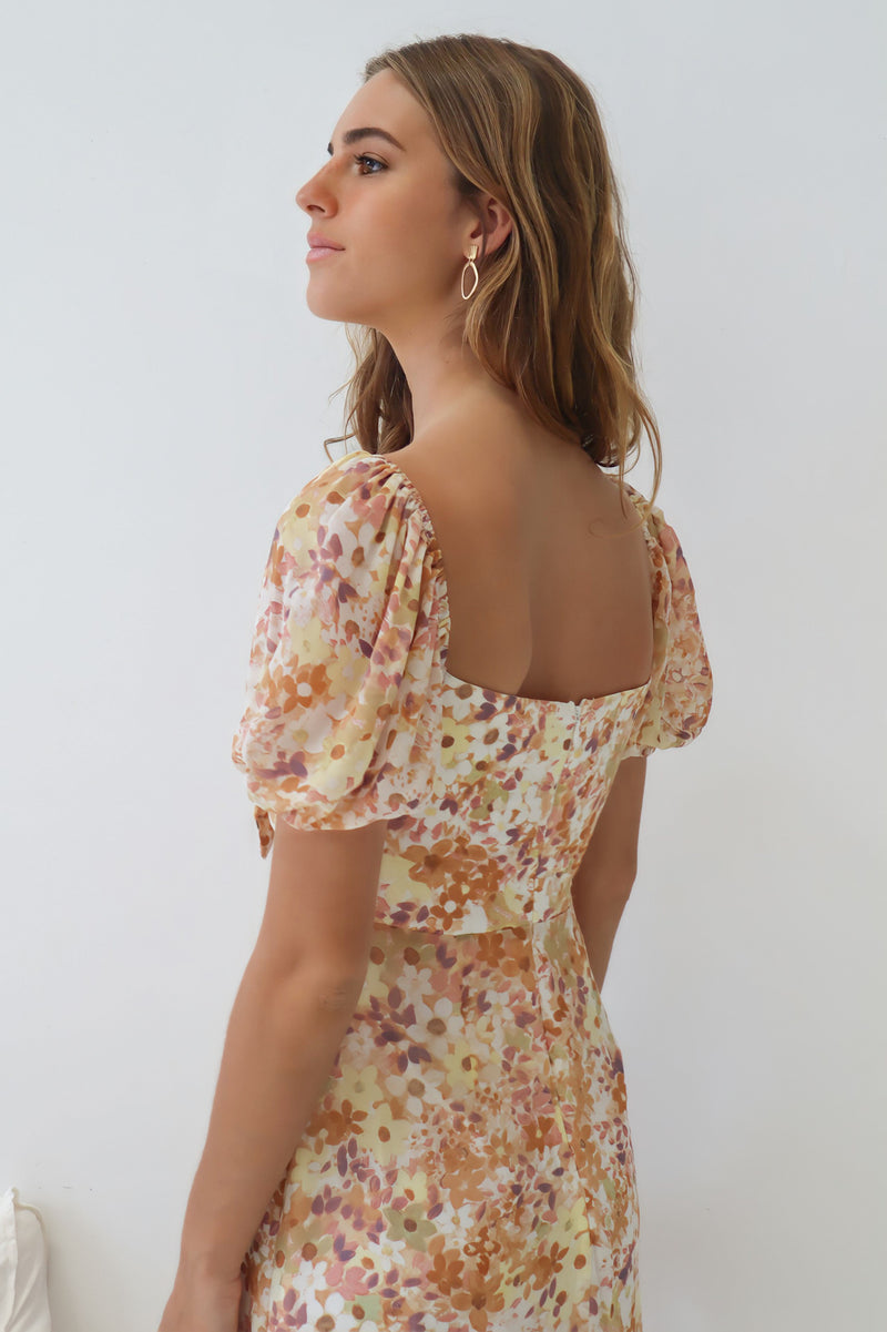 Aviva Midi Dress - Brown Floral