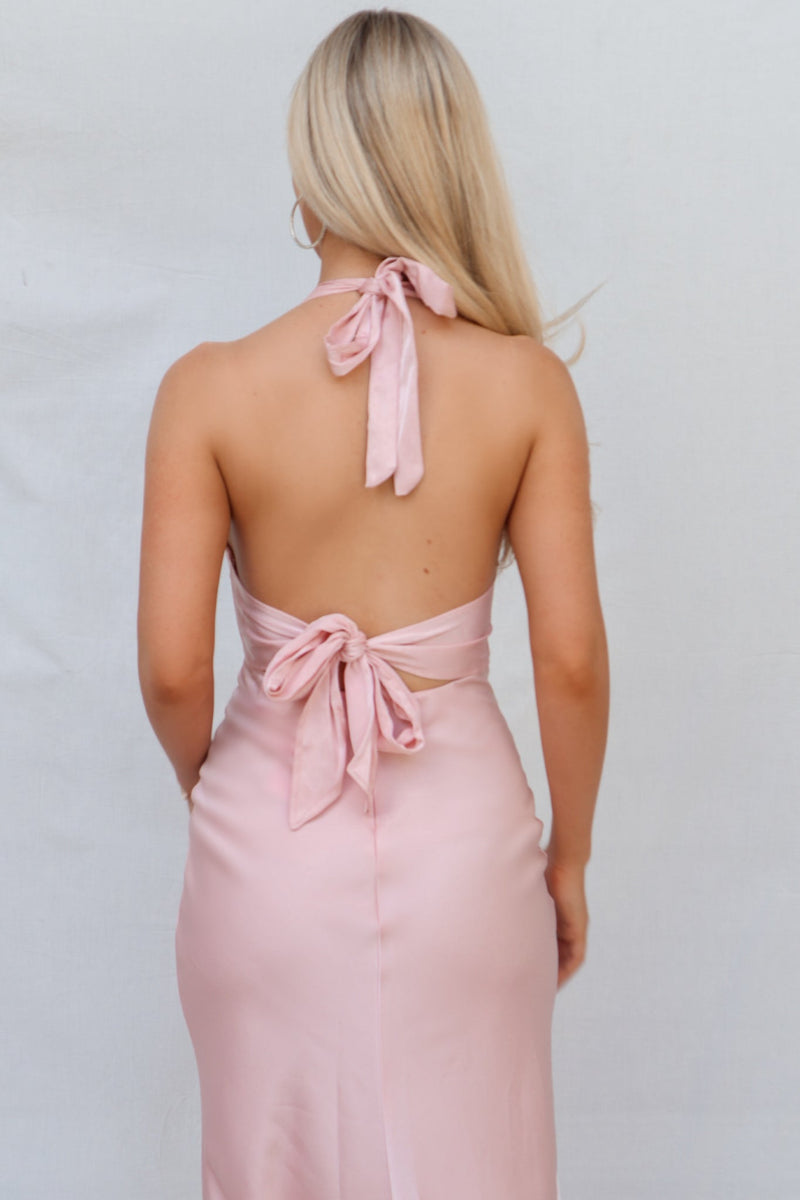 Bella Formal Gown - Baby Pink Satin Liquid V Neck Sexy Formal Dress Runway Goddess Bella Formal Gown - Baby Pink Satin Liquid V Neck Sexy Formal Dress Runway Goddess