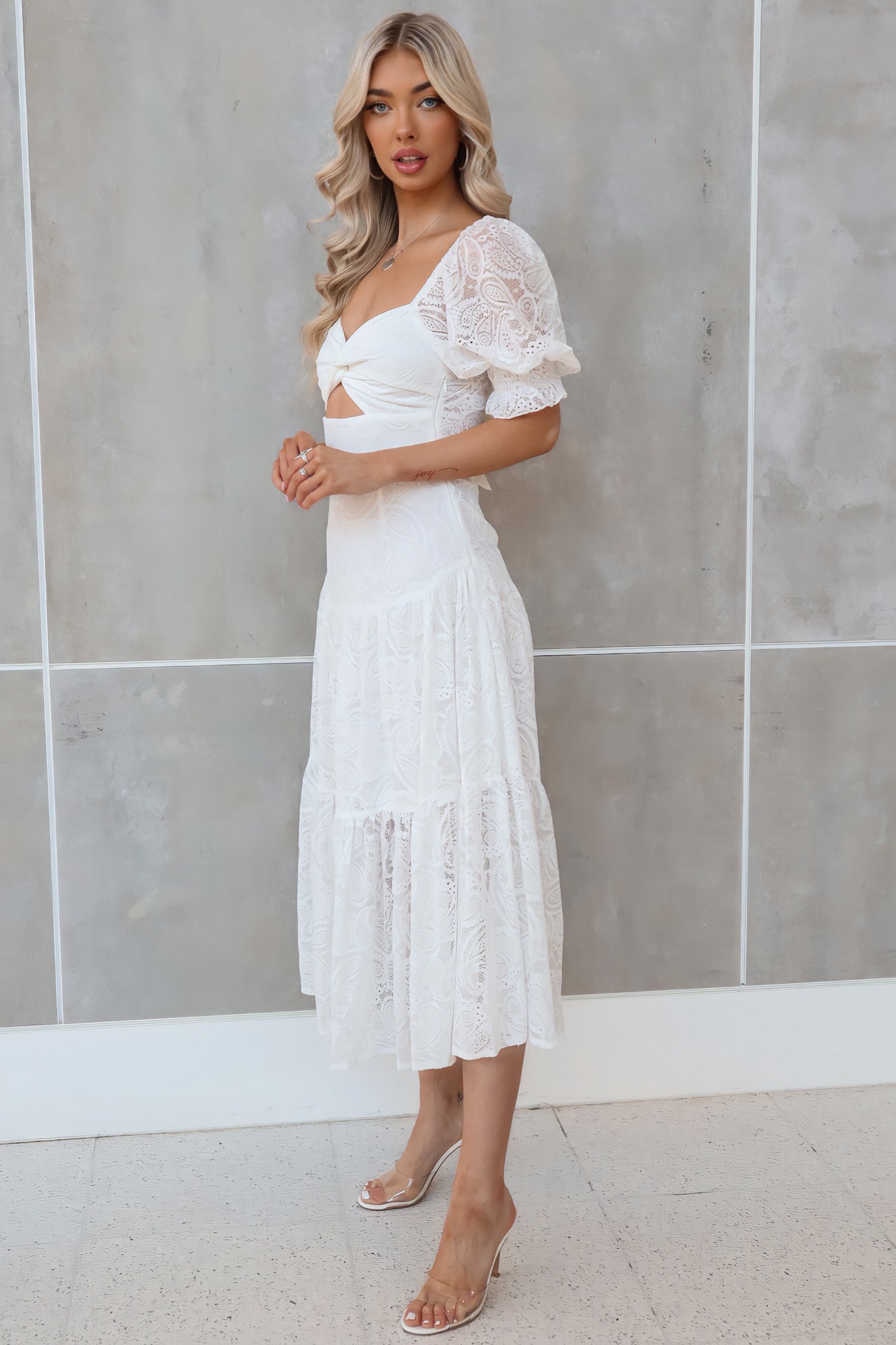 white lace midi dress australia lace midi wedding guest dress White Lace Midi Dress French Style Elegant Wedding Bridal Guest Dress Van Atelier