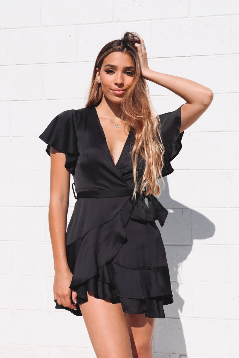 Satin Butterfly Dress - Black