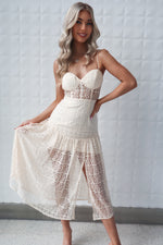 Brailey Lace Midi Dress - Beige Cream