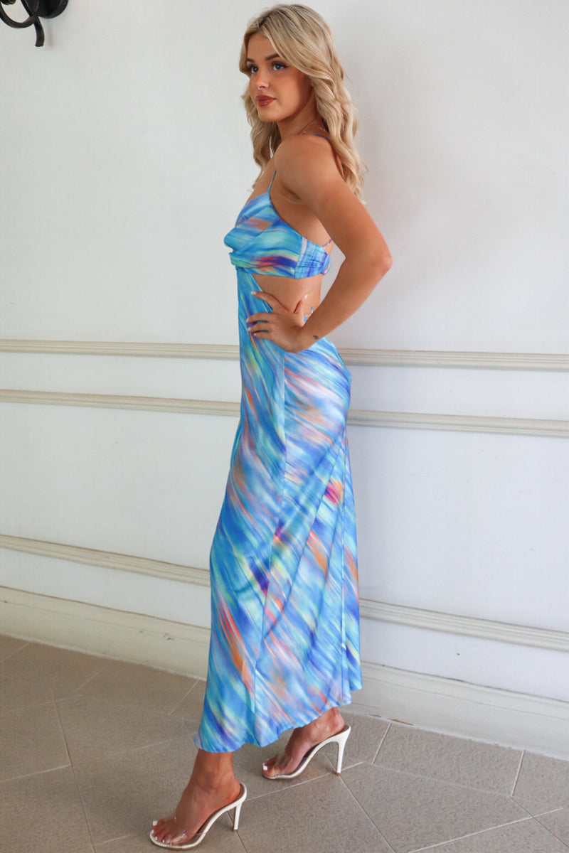Britney Maxi Dress - Blue Rainbow Stripes