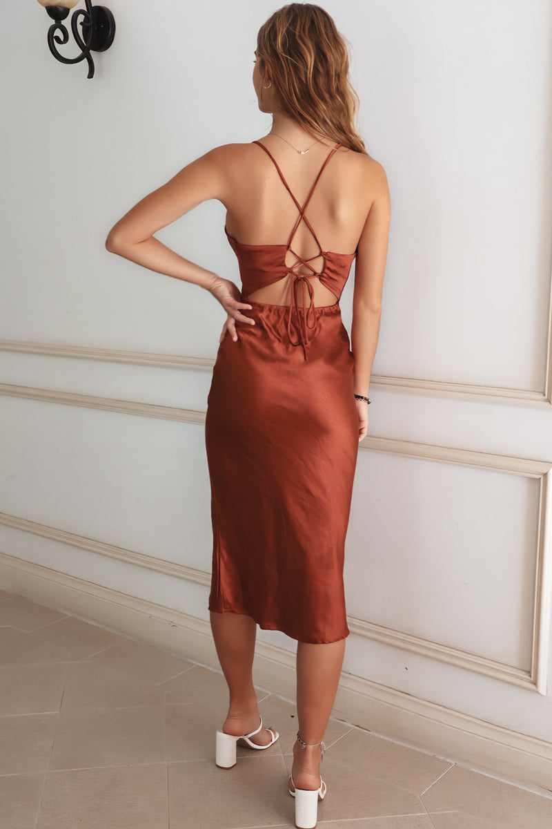 Brodie Satin Midi - Brown