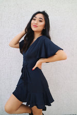 Satin Butterfly Dress - Navy - Runway Goddess