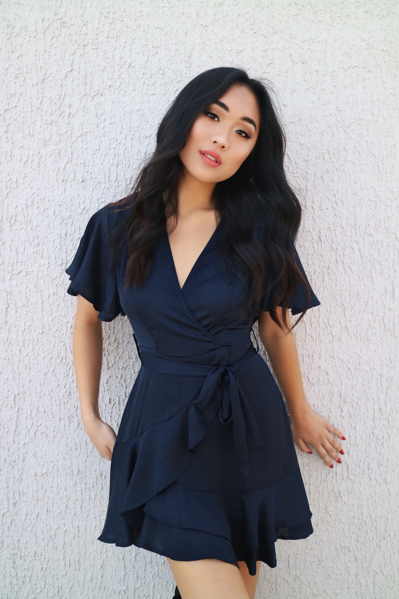 Satin Butterfly Dress - Navy - Runway Goddess