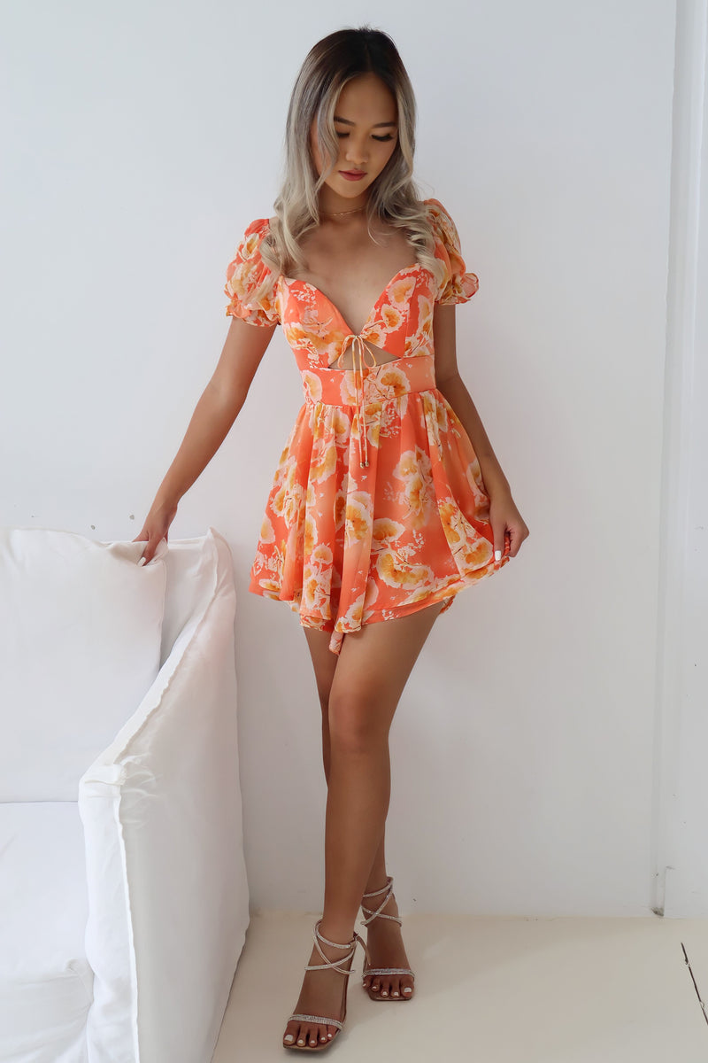Caroline Playsuit - Orange Floral
