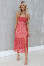 Celine Lace Midi - Coral Red