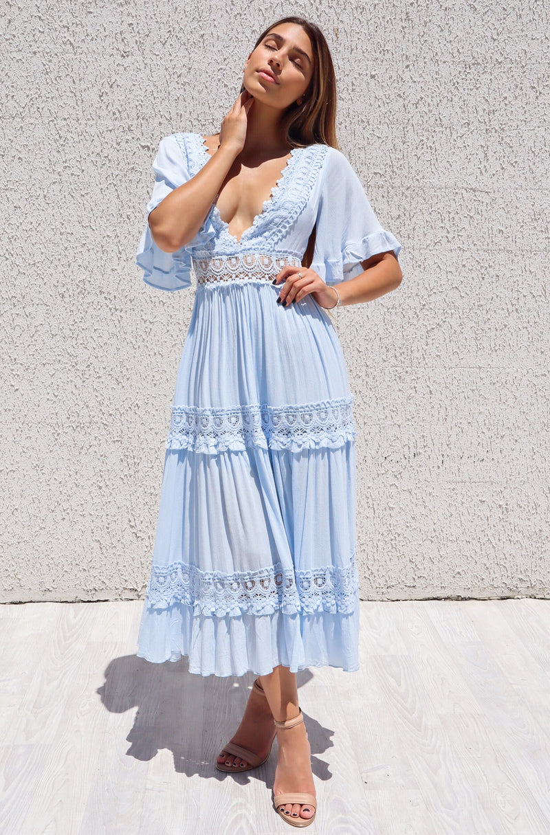 Charlotte Boho Maxi Dress - Baby Blue