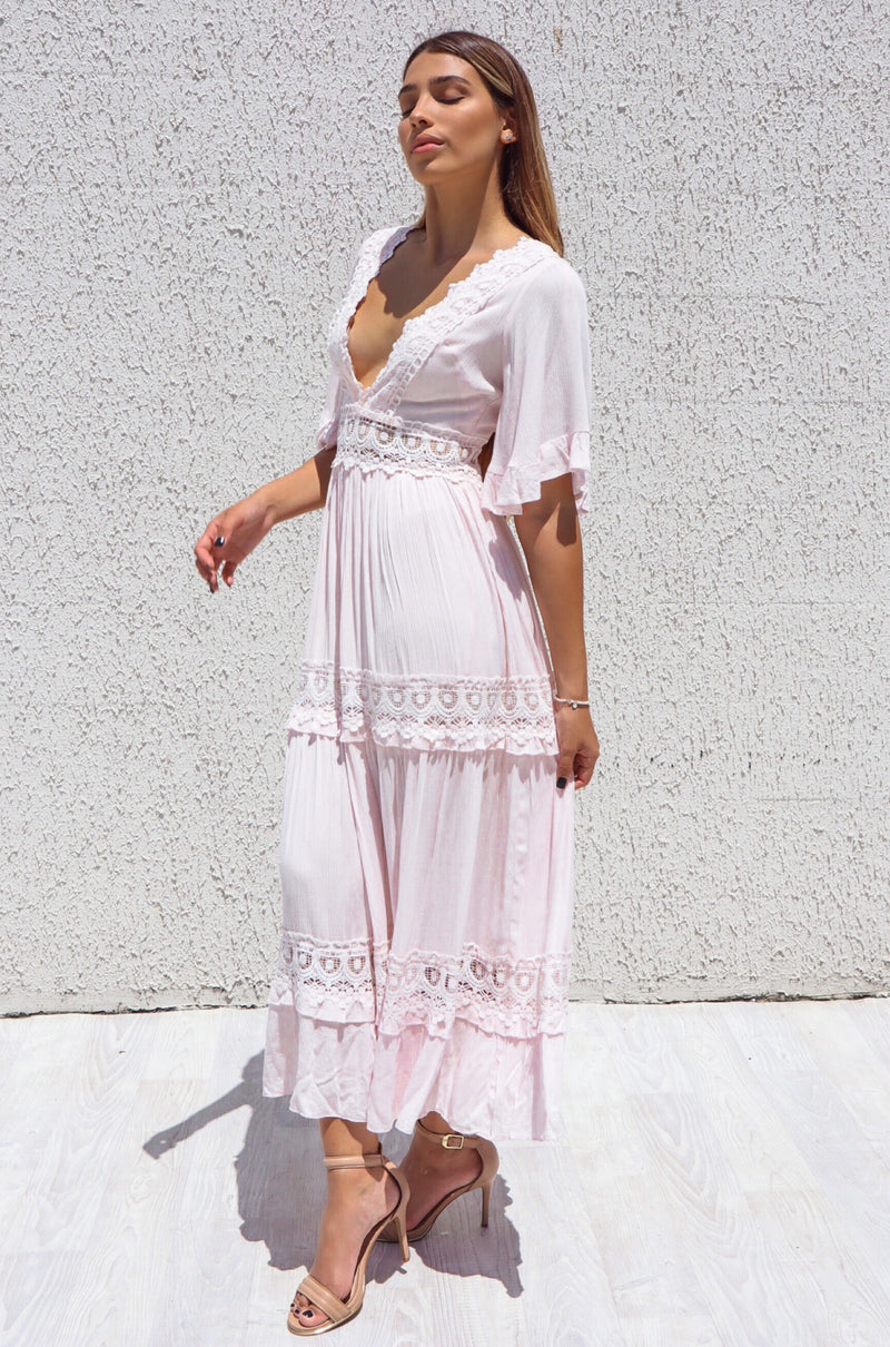 light pink bohemian dress Luna Maxi Dress Dusty Rose/Light Brown / S