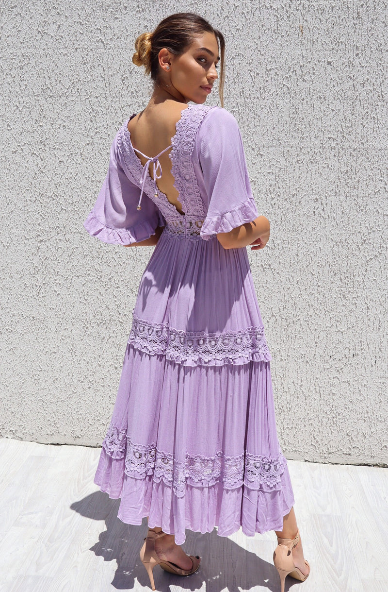 Charlotte Boho Maxi Dress - Lilac