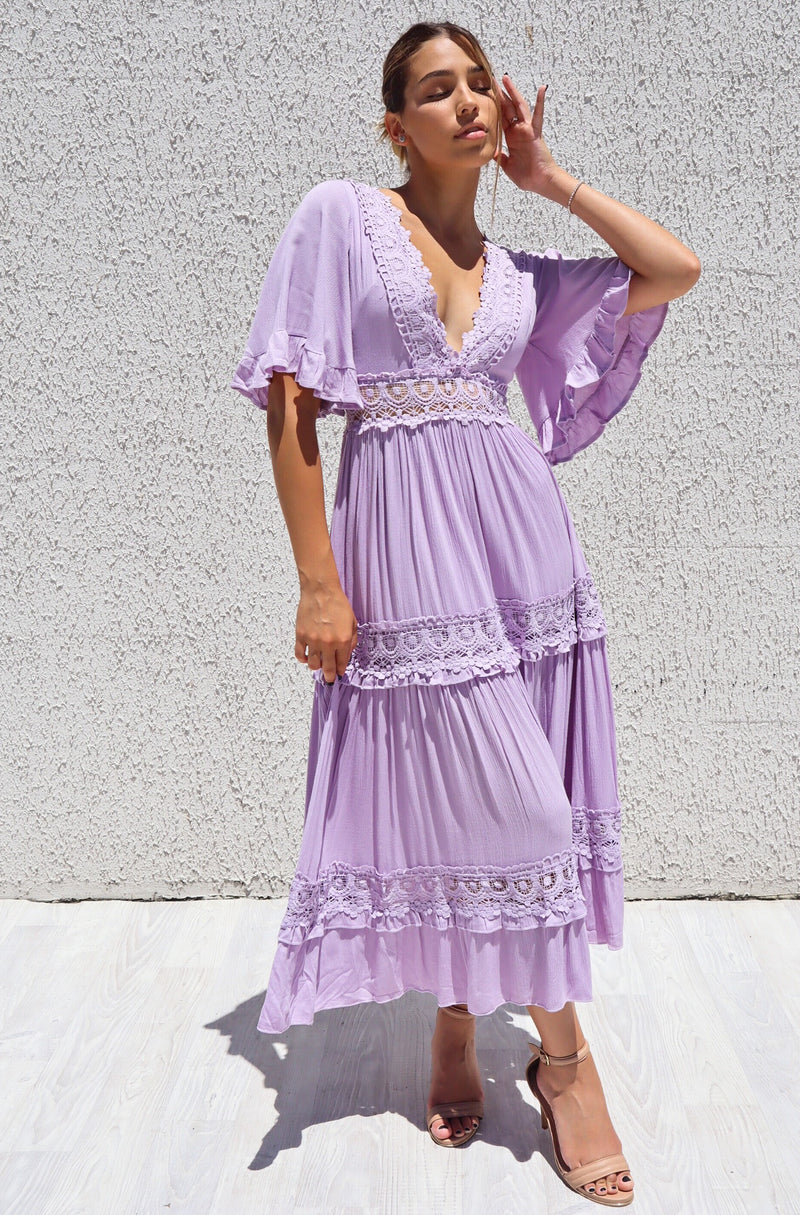 Boho Mauve Summer Dress Charlotte Boho Midi Lace Detail Cute Summer Purple Lilac Beach Boho Mauve Summer Dress Charlotte Boho Midi Lace Detail Cute Summer Purple Lilac Beach