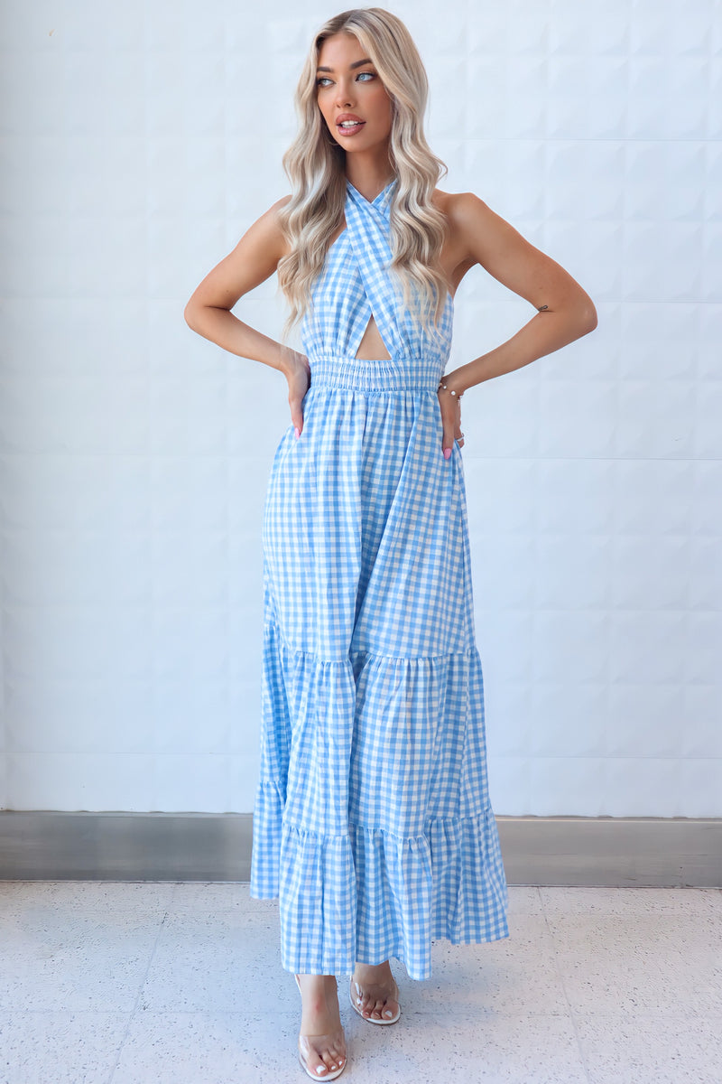 Chelsea Gingham Maxi Dress - Baby Blue or Baby Pink