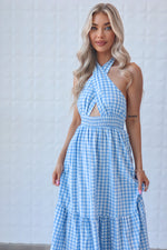 Chelsea Gingham Maxi Dress - Baby Blue or Baby Pink