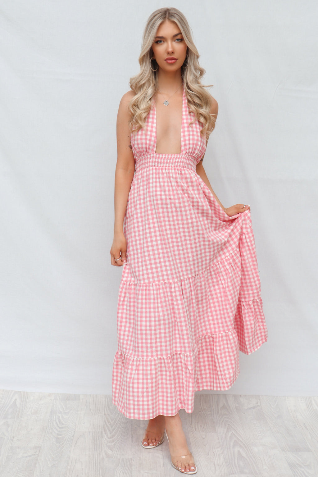 Chelsea Gingham Maxi Dress - Baby Pink