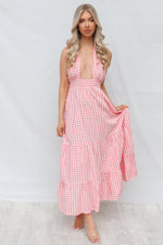 Chelsea Gingham Maxi Dress - Baby Pink