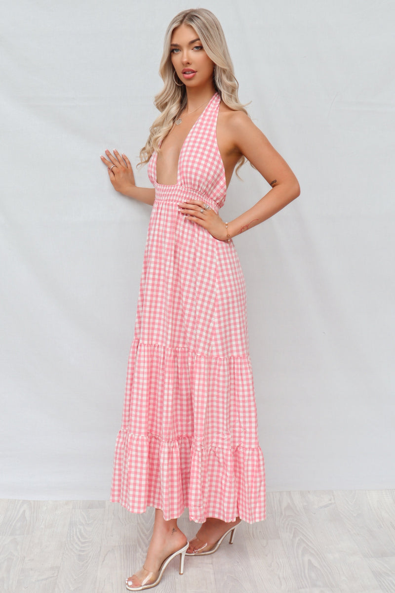 Chelsea Gingham Maxi Dress - Baby Pink