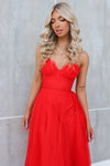 Cindy Tulle Midi Dress - Red
