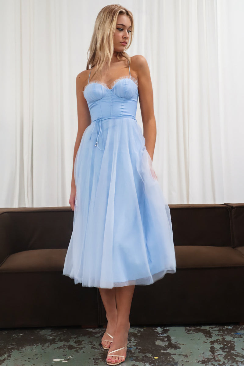 Cindy Tulle Midi - Cute Chic Corset Cups Tulle Formal Baby Blue Dress Runway Goddess Cindy Tulle Midi - Cute Chic Corset Cups Tulle Formal Baby Blue Dress Runway Goddess