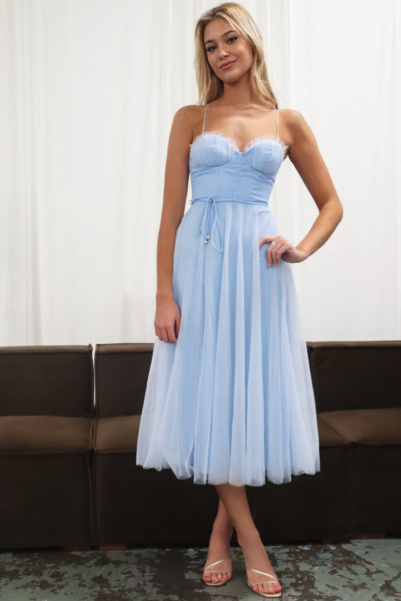 Cindy Tulle Midi - Cute Chic Corset Cups Tulle Formal Baby Blue Dress Runway Goddess Cindy Tulle Midi - Cute Chic Corset Cups Tulle Formal Baby Blue Dress Runway Goddess