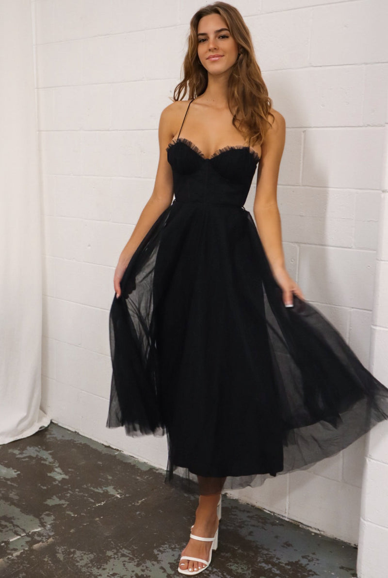 Cindy Tulle Midi - Cute Chic Corset Cups Tulle Formal Black Dress – Runway  Goddess