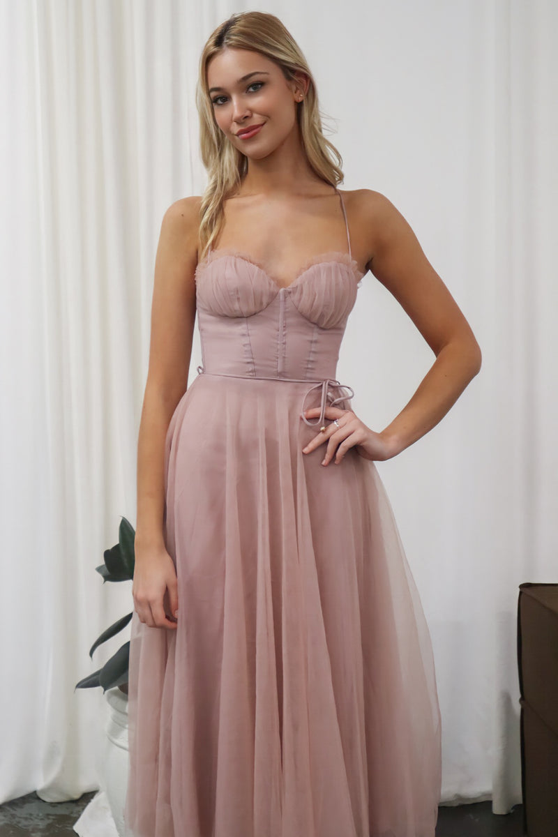 Cindy Tulle Midi - Dusty Pink Cute Chic Corset Cups Tulle Formal