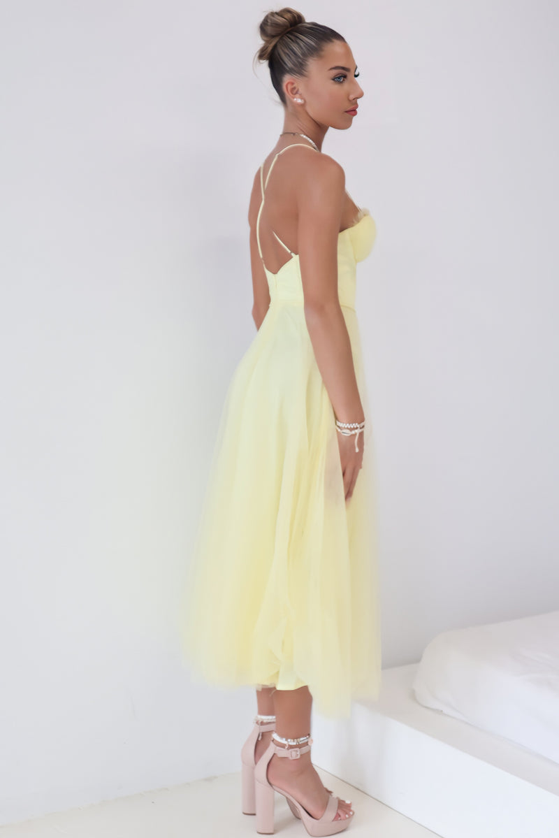 Cindy Tulle Midi Dress - Yellow