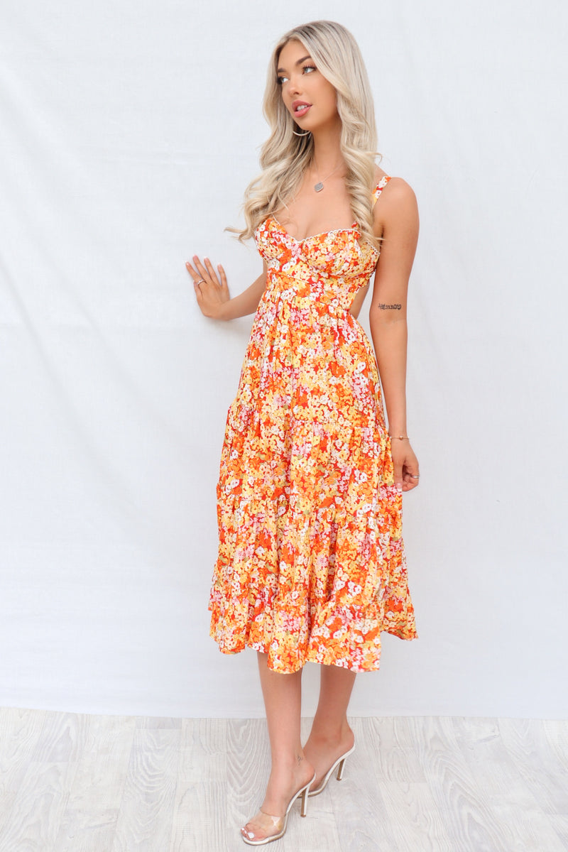 Daisy Midi Dress - Orange Floral