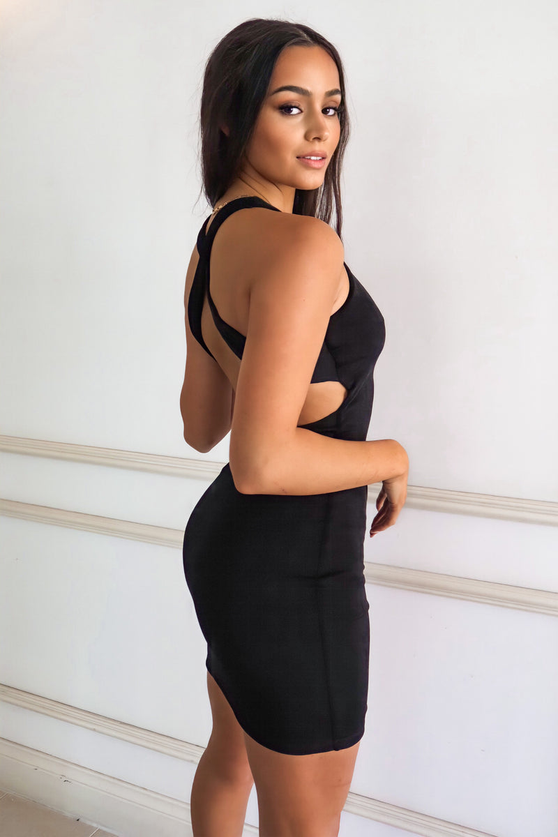 Detour Mini Dress - Black Semi Formal Cocktail Backless Bodycon