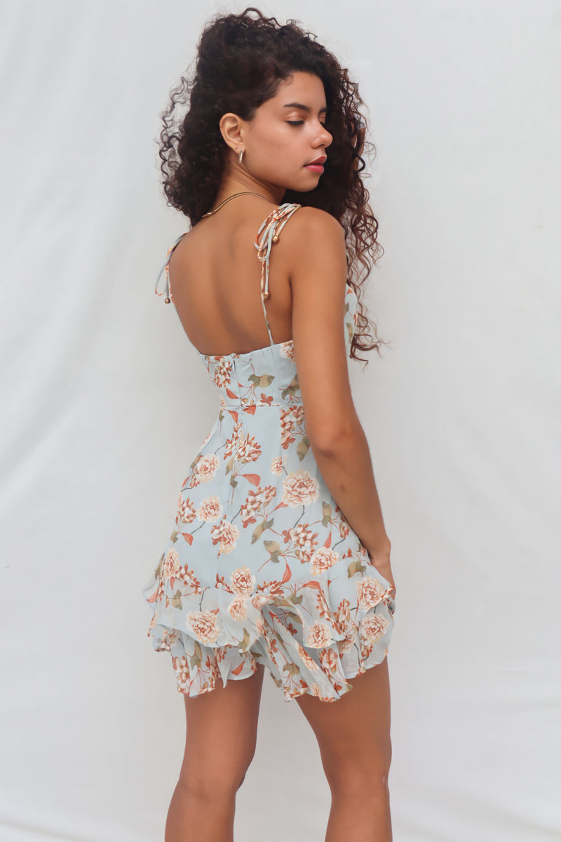 Diddie Mini Dress - Blue/Orange Floral