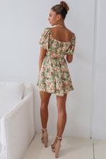 Doria Mini Dress - Green Floral