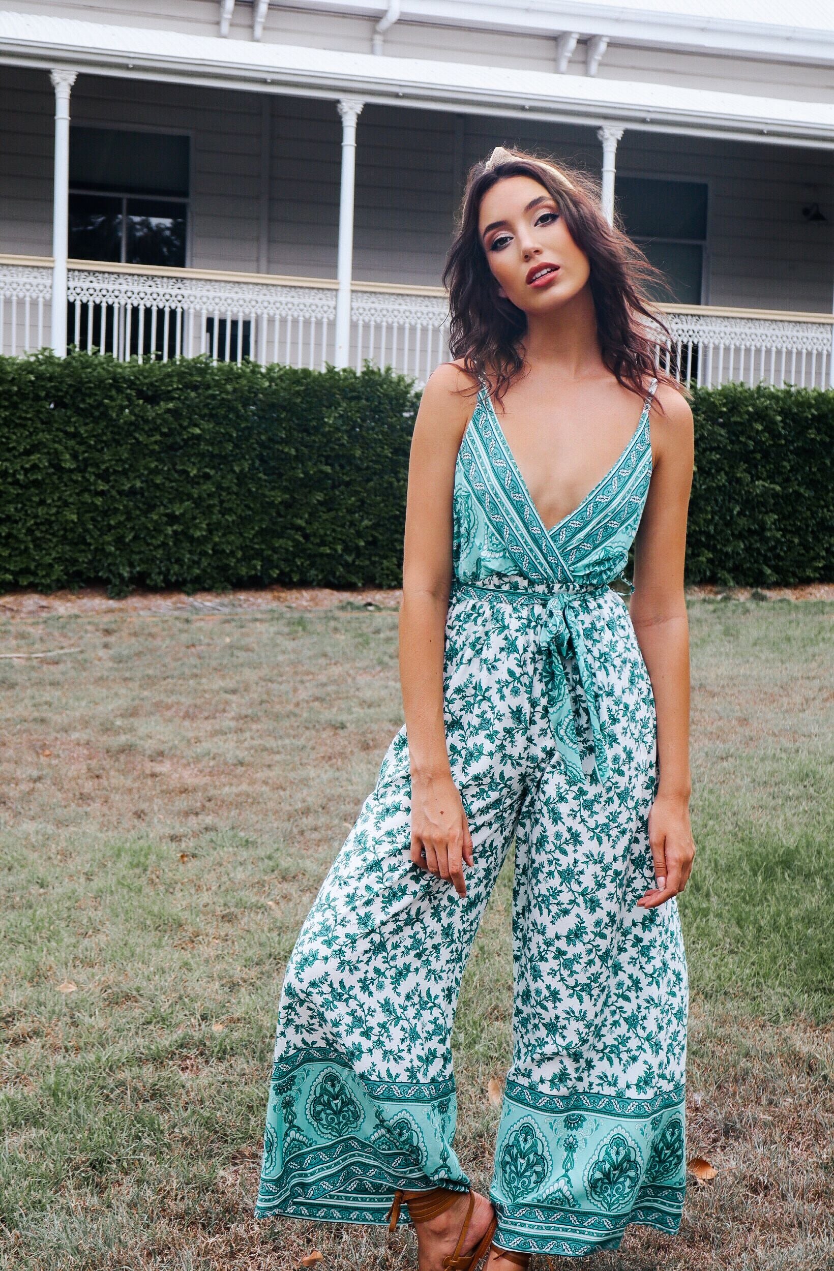 Wide leg floral jumpsuit hot sale