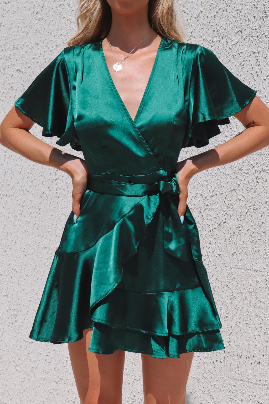 Satin Butterfly Dress - Emerald - Runway Goddess