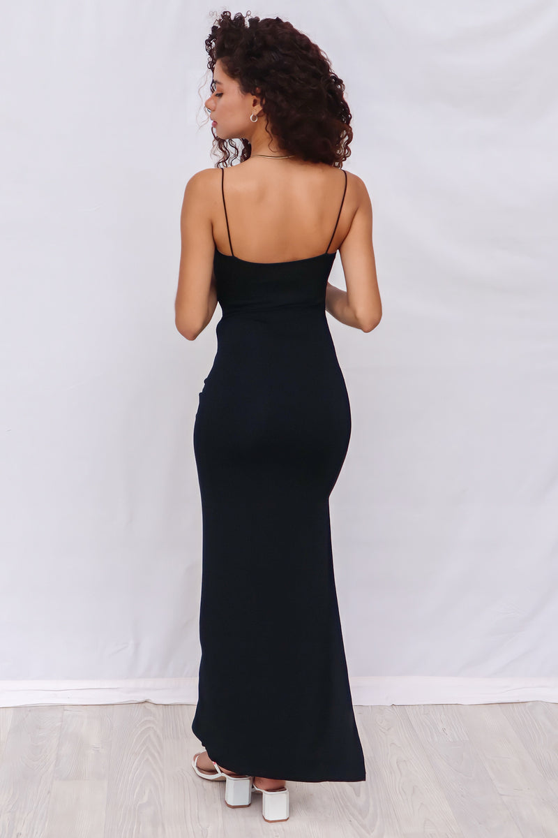 Faye Maxi Dress - Black Chic High Split Semi Formal Cocktail Cowl