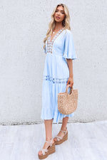 Flora Boho Midi Dress - Baby Blue