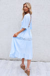 Flora Boho Midi Dress - Baby Blue