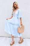 Flora Boho Midi Dress - Baby Blue