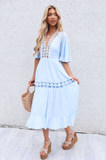 Flora Boho Midi Dress - Baby Blue