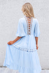 Flora Boho Midi Dress - Baby Blue