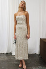 Gina Sequin Gown - Beige