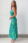 Kyra Satin Maxi Dress - Green Print