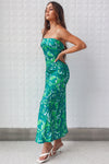Kyra Satin Maxi Dress - Green Print