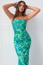 Kyra Satin Maxi Dress - Green Print