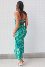 Kyra Satin Maxi Dress - Green Print