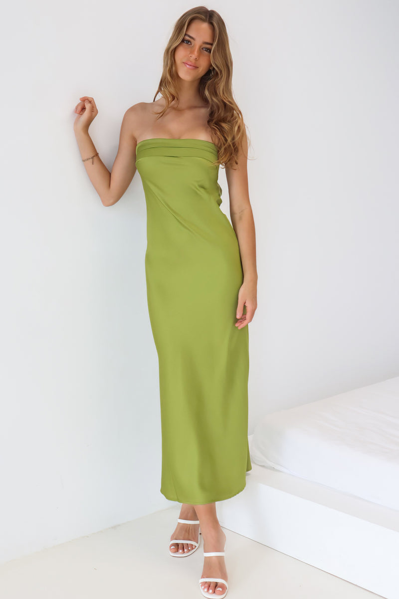 Kyra Satin Maxi Dress - Olive Green