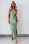 Kyra Satin Maxi Dress - Sage Green
