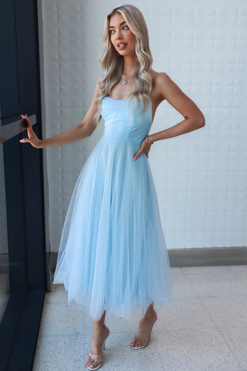 Latisha Tulle Midi Dress - Baby Blue