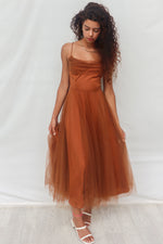 Latisha Tulle Midi Dress - Brown