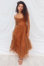 Latisha Tulle Midi Dress - Brown